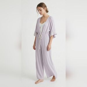 Caren Forbes Lavender Floral Jumpsuit Coquette Crop Wide Leg Bohemian L